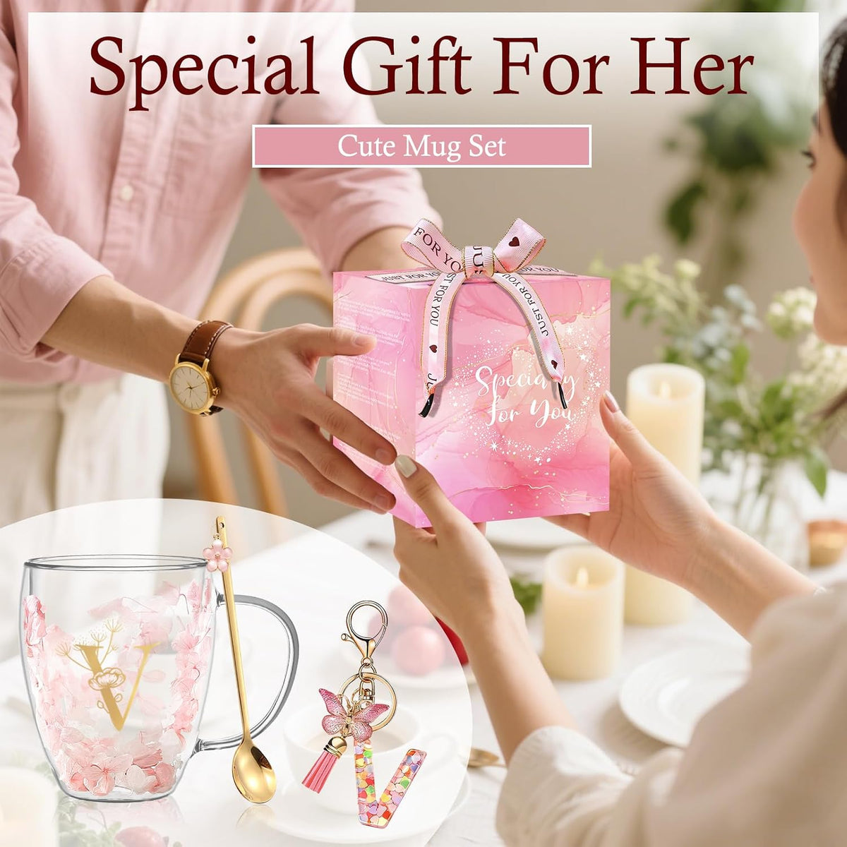 Personalized Gifts for Women Cute Double Wall Glass Coffee Mug Tea Cup with Spoon Customized Birthday Valentine Friendship Christmas Galentines Day Gifts for Women Her Sister Friends BFF Besties (B)