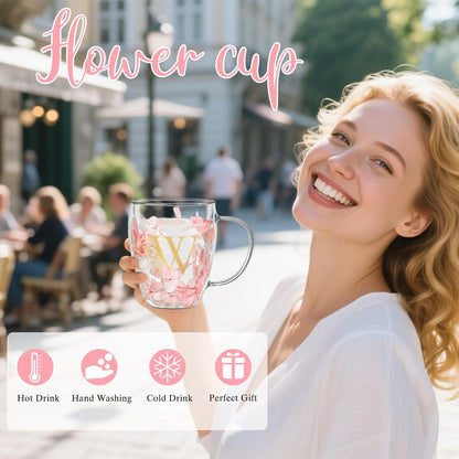 Personalized Gifts for Women Cute Double Wall Glass Coffee Mug Tea Cup with Spoon Customized Birthday Valentine Friendship Christmas Galentines Day Gifts for Women Her Sister Friends BFF Besties (B)