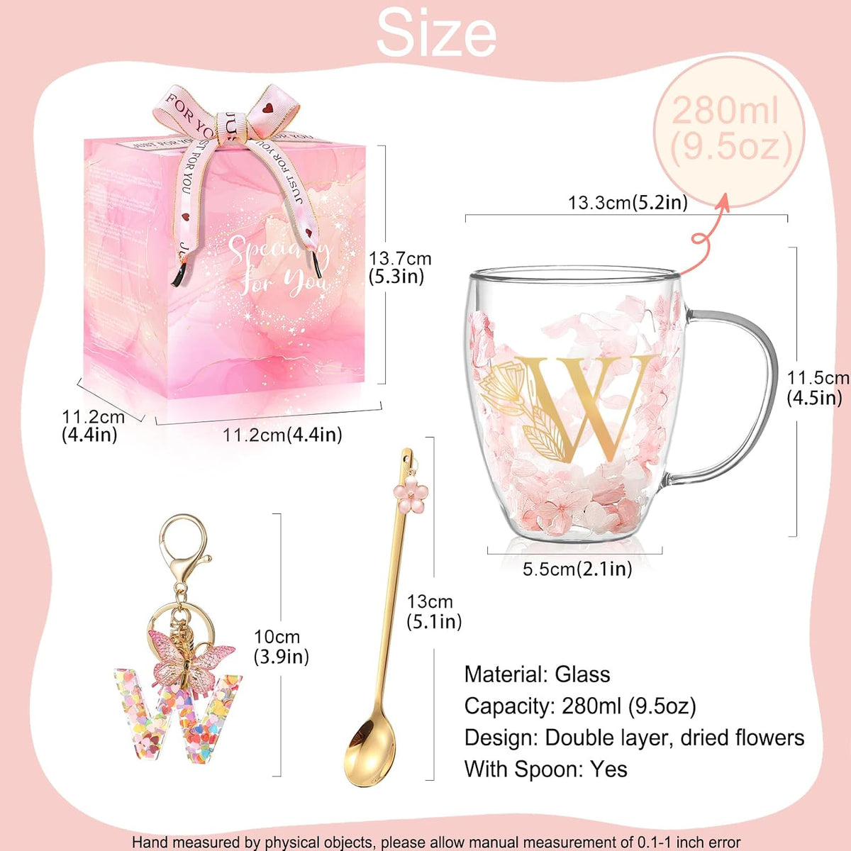 Personalized Gifts for Women Cute Double Wall Glass Coffee Mug Tea Cup with Spoon Customized Birthday Valentine Friendship Christmas Galentines Day Gifts for Women Her Sister Friends BFF Besties (B)