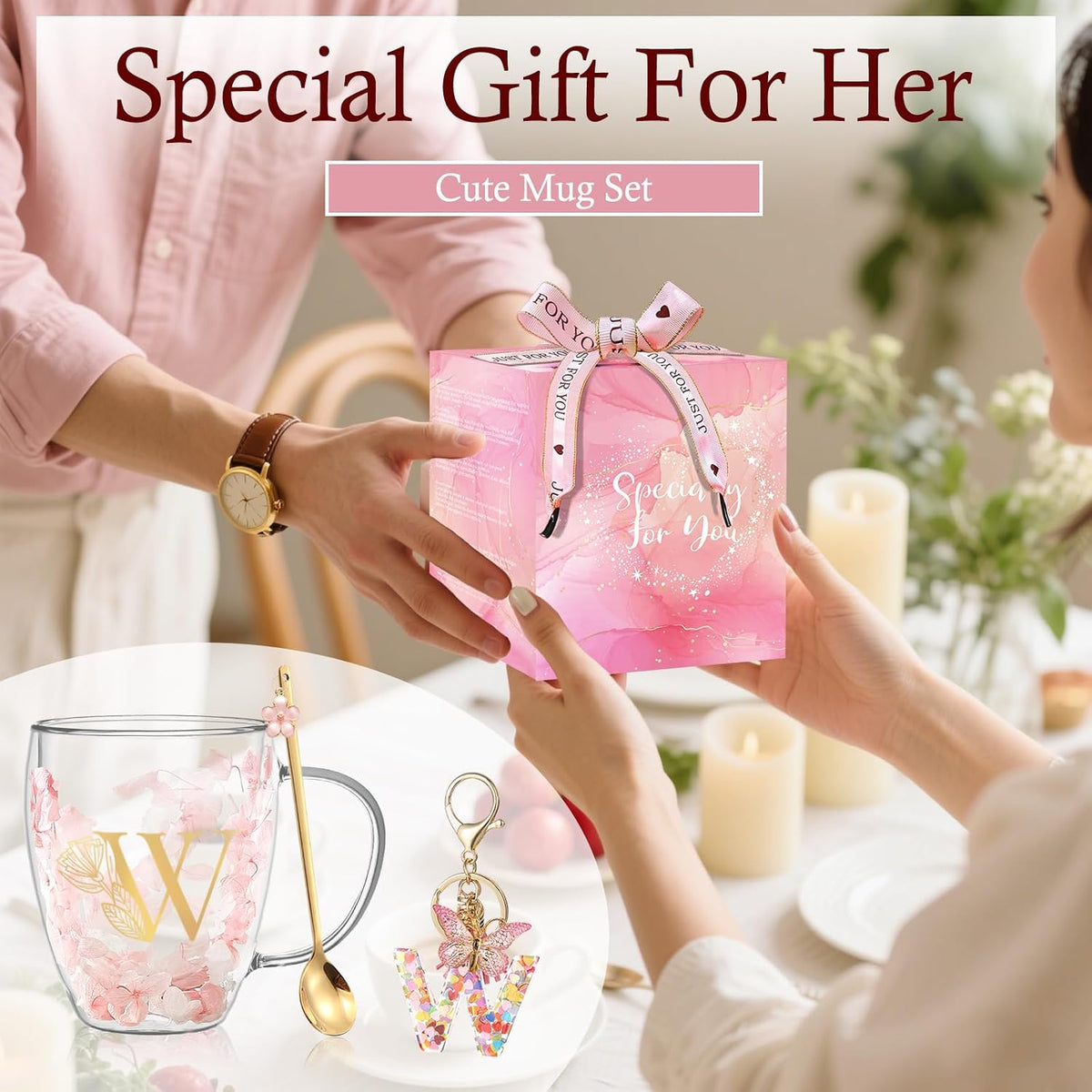 Personalized Gifts for Women Cute Double Wall Glass Coffee Mug Tea Cup with Spoon Customized Birthday Valentine Friendship Christmas Galentines Day Gifts for Women Her Sister Friends BFF Besties (B)