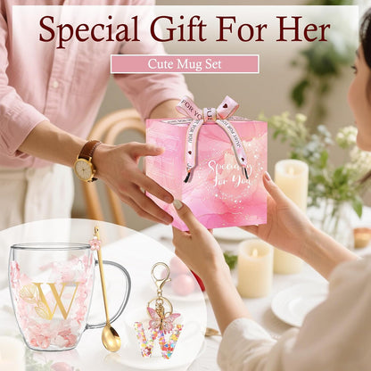 Personalized Gifts for Women Cute Double Wall Glass Coffee Mug Tea Cup with Spoon Customized Birthday Valentine Friendship Christmas Galentines Day Gifts for Women Her Sister Friends BFF Besties (B)