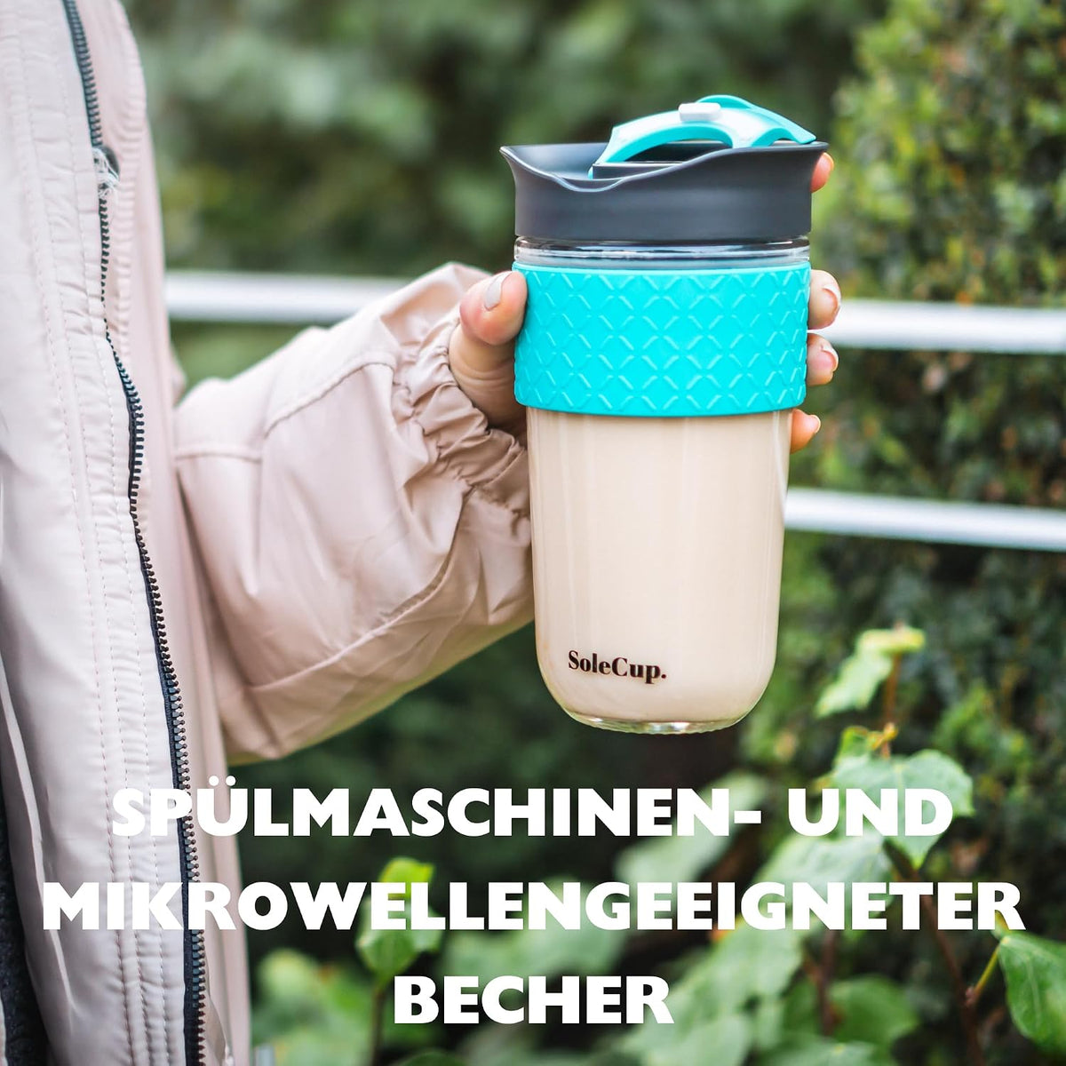 Travel Mug Loose Tea Infuser - Detachable Tea Strainer with Spillproof Lid - BPA-Free Reusable Glass Travel Coffee Cup with Silicone Band (Ice Cream, 12oz)