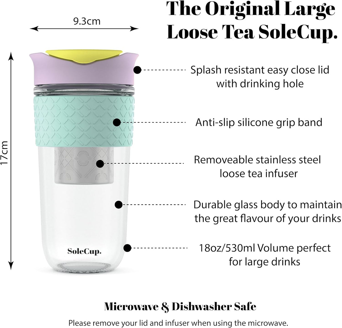 Travel Mug Loose Tea Infuser - Detachable Tea Strainer with Spillproof Lid - BPA-Free Reusable Glass Travel Coffee Cup with Silicone Band (Ice Cream, 12oz)