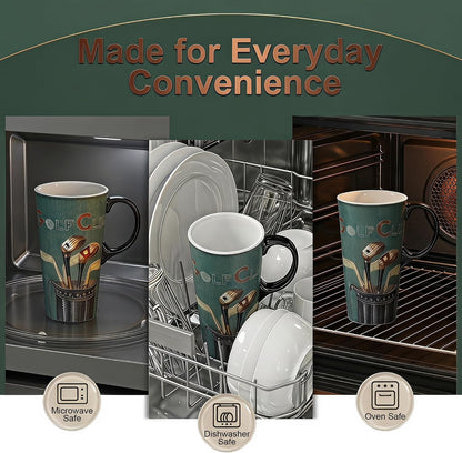 17oz Ceramic Coffee Mug with Lid and Gift Box, Vintage Golf Club | Retro Golf Lover Coffee Cup• Easy to Grip • Car cupholder fit • Easy cleaning