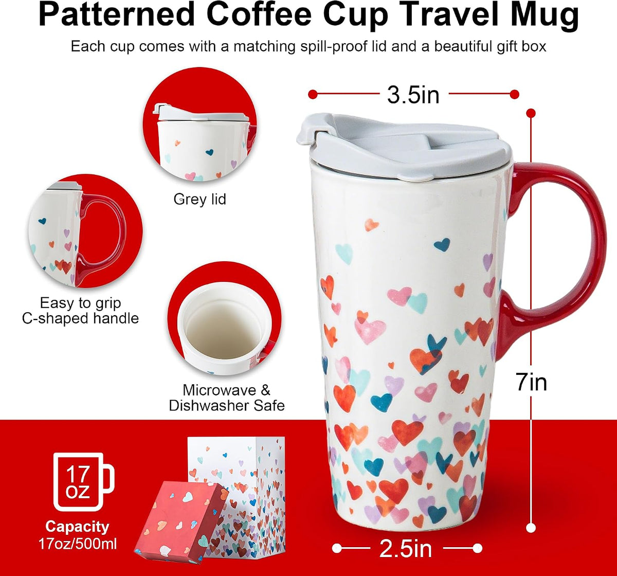 17oz Ceramic Coffee Mug with Lid and Gift Box, Vintage Golf Club | Retro Golf Lover Coffee Cup• Easy to Grip • Car cupholder fit • Easy cleaning