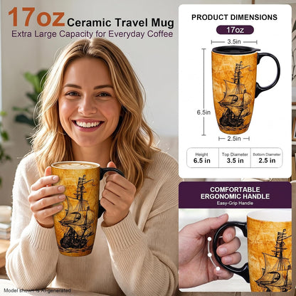 17oz Ceramic Coffee Mug with Lid and Gift Box, Vintage Golf Club | Retro Golf Lover Coffee Cup• Easy to Grip • Car cupholder fit • Easy cleaning