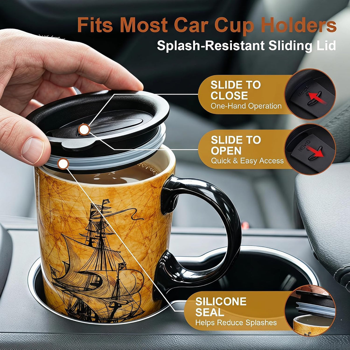 17oz Ceramic Coffee Mug with Lid and Gift Box, Vintage Golf Club | Retro Golf Lover Coffee Cup• Easy to Grip • Car cupholder fit • Easy cleaning