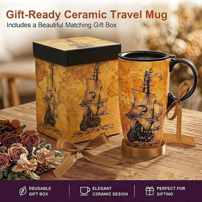 17oz Ceramic Coffee Mug with Lid and Gift Box, Vintage Golf Club | Retro Golf Lover Coffee Cup• Easy to Grip • Car cupholder fit • Easy cleaning