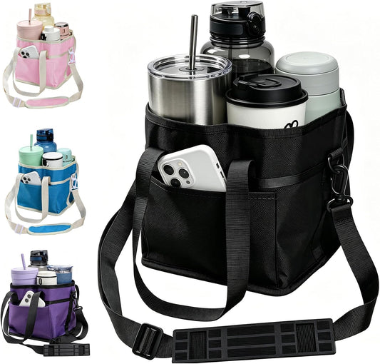 Drink Caddy for Cups, Insulated Drink Carrier with Strap, Drink Carrier Bag | Designed with Adjustable Strap for Travel & Outings, 4-Slot Design with Removable Divider, Premium Waterproof Nylon Fabric