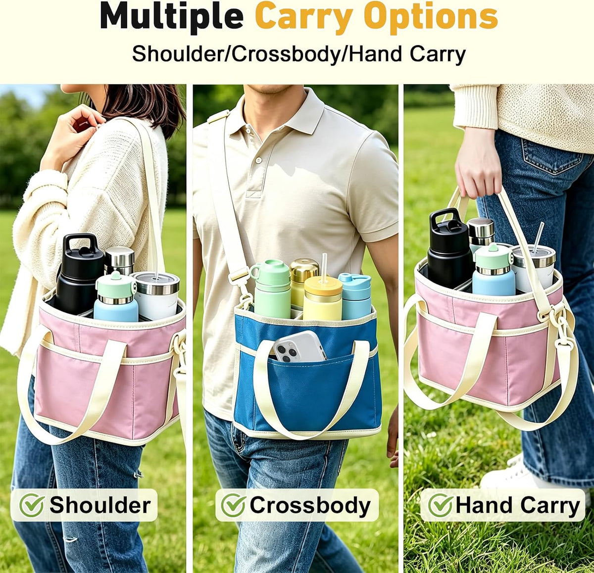 Drink Caddy for Cups, Insulated Drink Carrier with Strap, Drink Carrier Bag | Designed with Adjustable Strap for Travel & Outings, 4-Slot Design with Removable Divider, Premium Waterproof Nylon Fabric