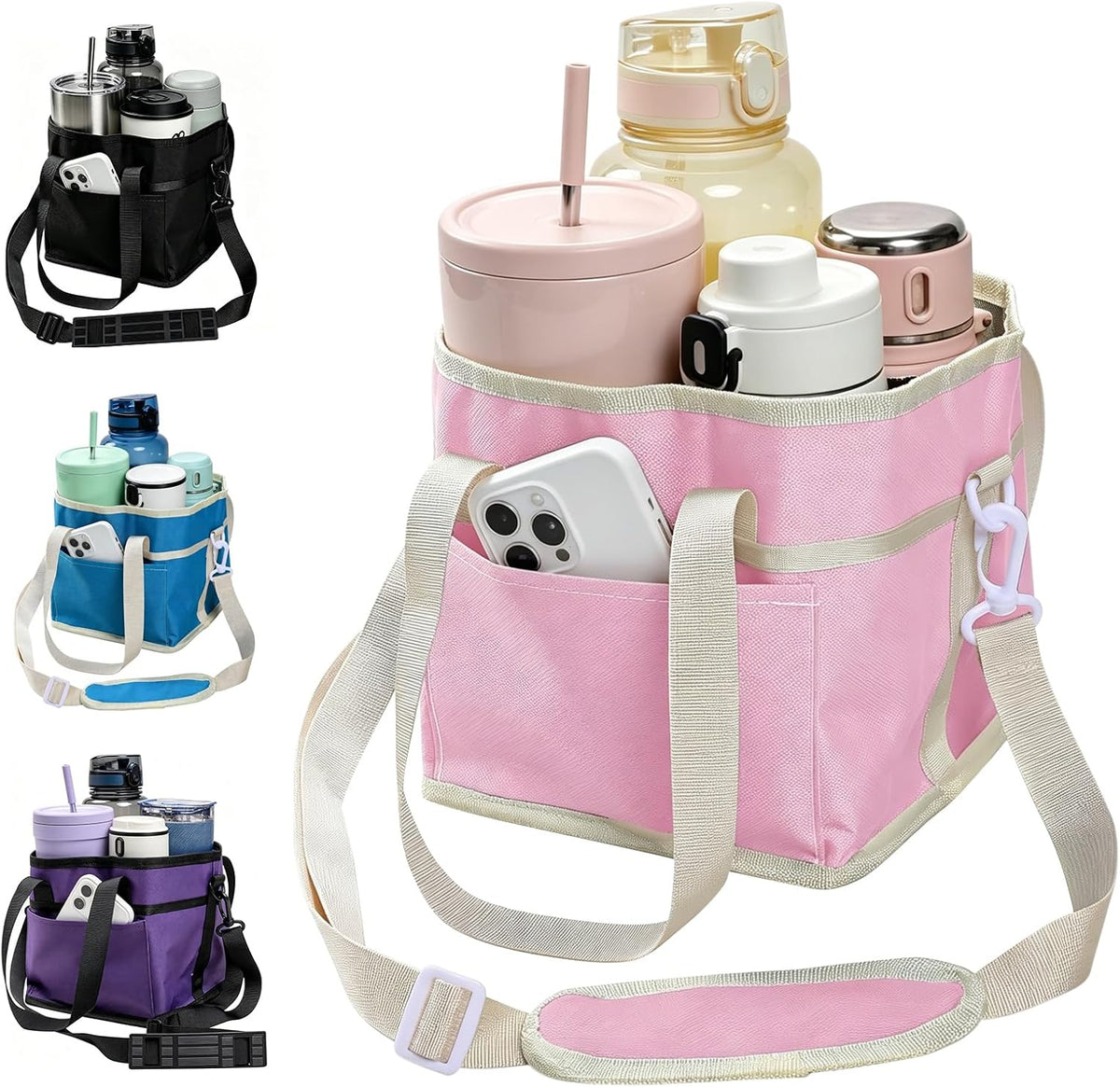 Drink Caddy for Cups, Insulated Drink Carrier with Strap, Drink Carrier Bag | Designed with Adjustable Strap for Travel & Outings, 4-Slot Design with Removable Divider, Premium Waterproof Nylon Fabric
