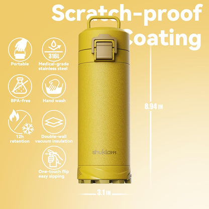 Outdoor Stainless Steel Insulated Tumbler, 19.6oz | One-Touch Splash-Proof Lid, Scratch-Resistant Coating, Non-Slip Base, Portable Carry Handle