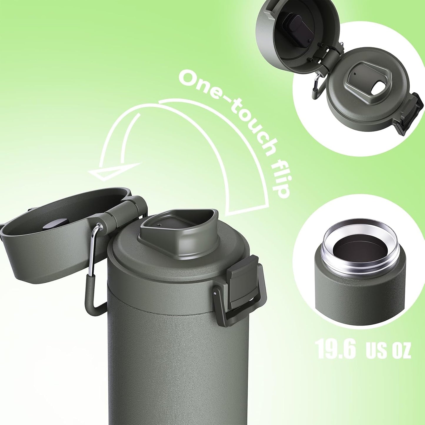 Outdoor Stainless Steel Insulated Tumbler, 19.6oz | One-Touch Splash-Proof Lid, Scratch-Resistant Coating, Non-Slip Base, Portable Carry Handle