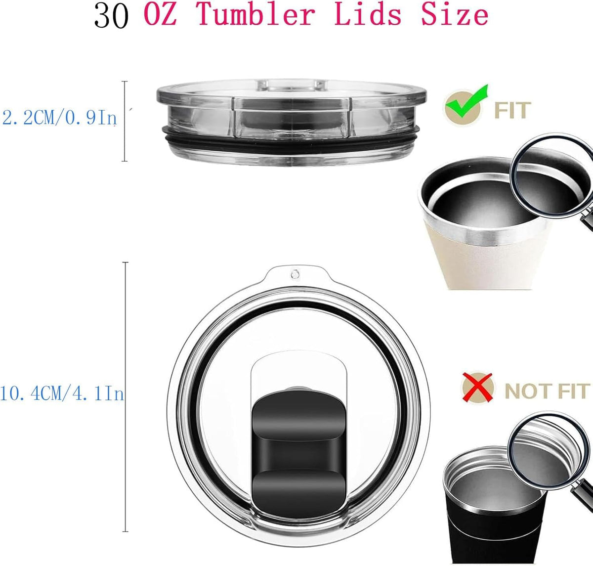 30 oz Tumbler Lids for Yeti, Replacement Magnetic Spill-Resistant Lids for Yeti 30 oz, 32 oz Tumbler, 14 oz Mug and 35oz Straw Mug with Magnetic Slider Switch, BPA Free