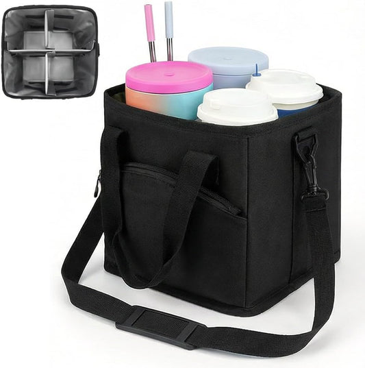 Family Size 4 Compartment Drink Bag, 2026 Tumbler Drink Bag Carrier with Adjustable Strap, Insulated Water Bottle Holder for Hiking, Walking, Sports, Travel