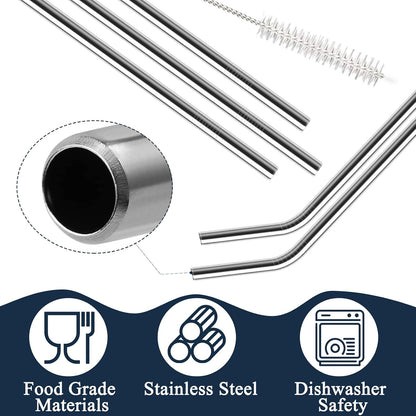 6 Pack Stainless Steel Straw Replacement 40 oz and 30 oz for Stanley Tumbler，3 Straight+3 Bent Reusable Straws with 2 Cleaning Brush Compatible with Stanley 40oz Stanley Cup Tumbler
