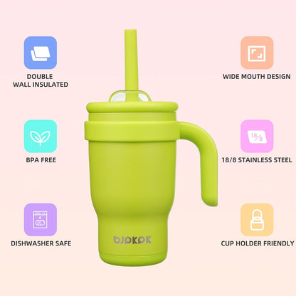 14 oz Insulated Water Bottle with Handle & Straw, Stainless Steel | Double Wall Vacuum, Leak Proof, Sweatproof, Wide Mouth, BPA Free, Dishwasher Safe, Keeps Cold/Hot, Travel, Cream
