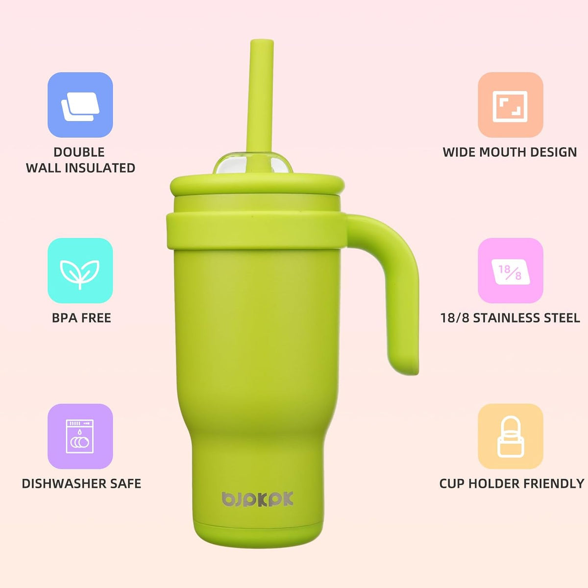 14 oz Insulated Water Bottle with Handle & Straw, Stainless Steel | Double Wall Vacuum, Leak Proof, Sweatproof, Wide Mouth, BPA Free, Dishwasher Safe, Keeps Cold/Hot, Travel, Cream