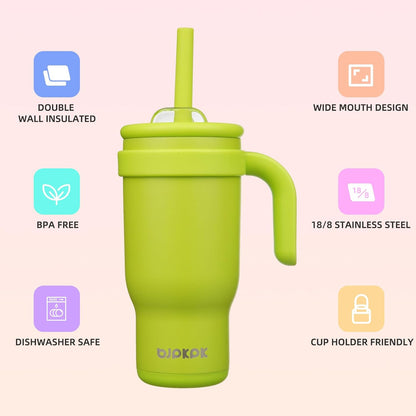 14 oz Insulated Water Bottle with Handle & Straw, Stainless Steel | Double Wall Vacuum, Leak Proof, Sweatproof, Wide Mouth, BPA Free, Dishwasher Safe, Keeps Cold/Hot, Travel, Cream