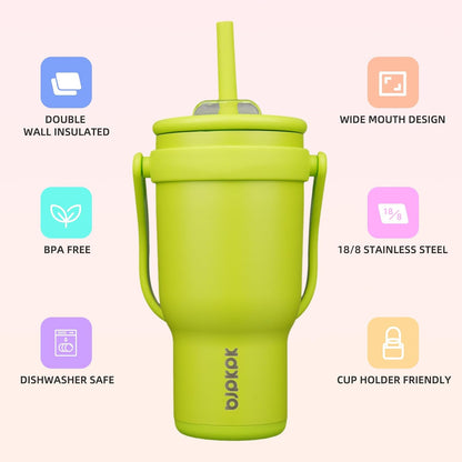 14 oz Insulated Water Bottle with Handle & Straw, Stainless Steel | Double Wall Vacuum, Leak Proof, Sweatproof, Wide Mouth, BPA Free, Dishwasher Safe, Keeps Cold/Hot, Travel, Cream