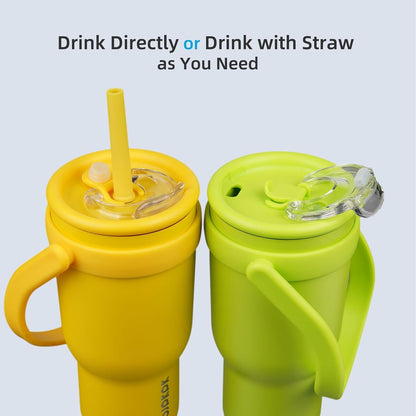 14 oz Insulated Water Bottle with Handle & Straw, Stainless Steel | Double Wall Vacuum, Leak Proof, Sweatproof, Wide Mouth, BPA Free, Dishwasher Safe, Keeps Cold/Hot, Travel, Cream