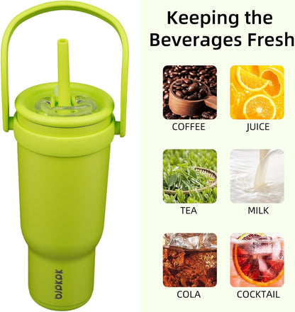 14 oz Insulated Water Bottle with Handle & Straw, Stainless Steel | Double Wall Vacuum, Leak Proof, Sweatproof, Wide Mouth, BPA Free, Dishwasher Safe, Keeps Cold/Hot, Travel, Cream