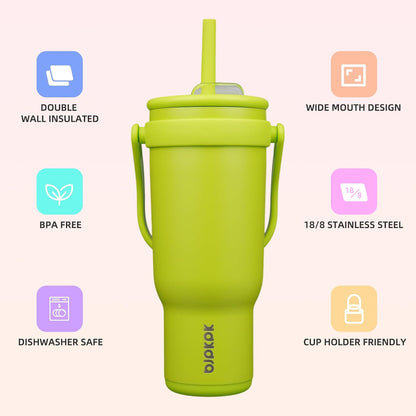 14 oz Insulated Water Bottle with Handle & Straw, Stainless Steel | Double Wall Vacuum, Leak Proof, Sweatproof, Wide Mouth, BPA Free, Dishwasher Safe, Keeps Cold/Hot, Travel, Cream