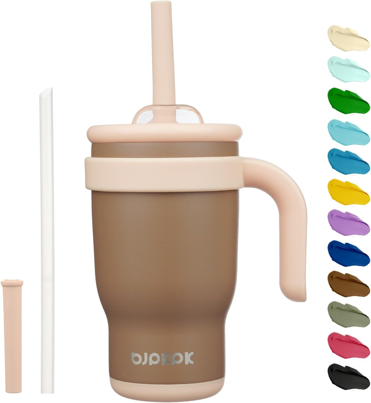14 oz Insulated Water Bottle with Handle & Straw, Stainless Steel | Double Wall Vacuum, Leak Proof, Sweatproof, Wide Mouth, BPA Free, Dishwasher Safe, Keeps Cold/Hot, Travel, Cream