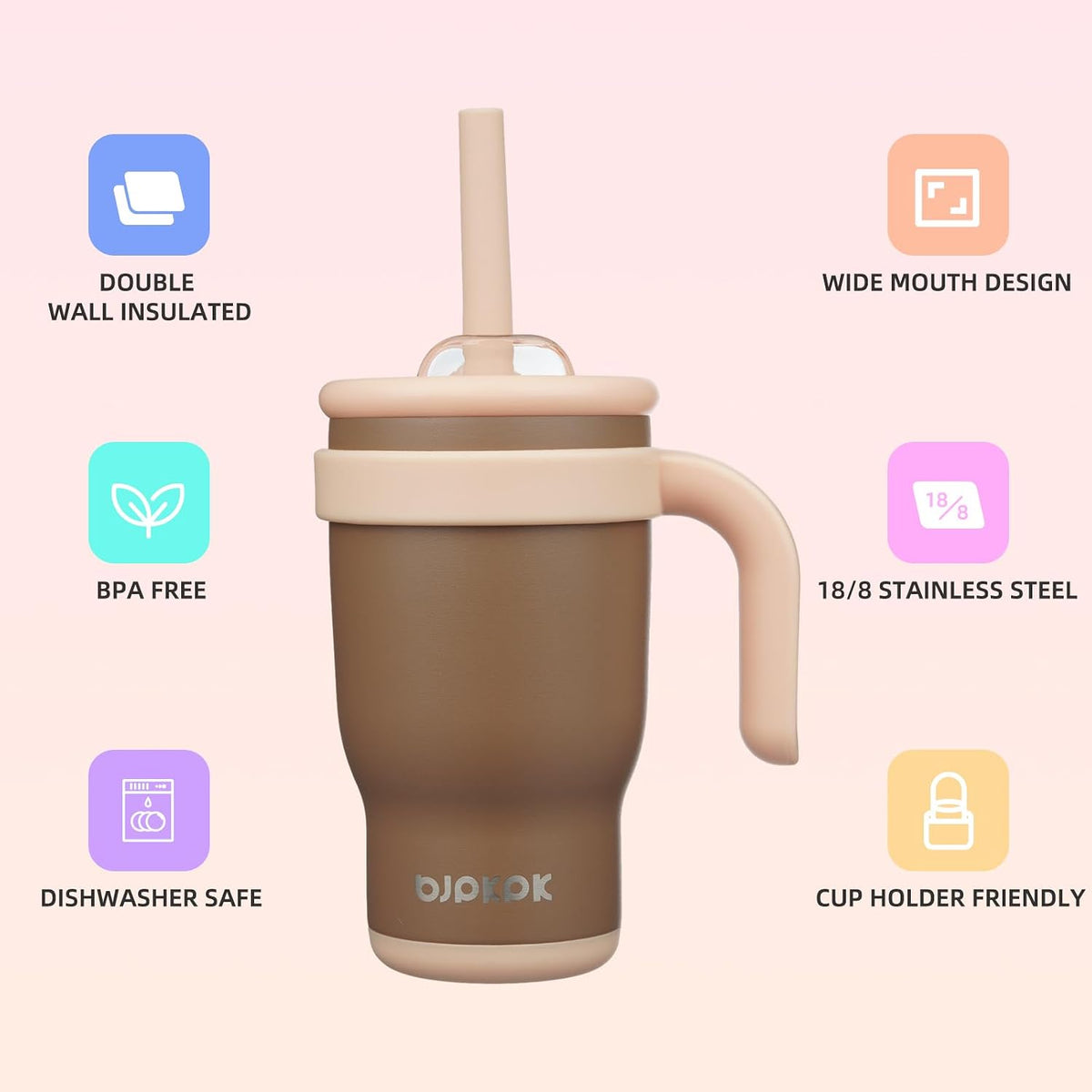 14 oz Insulated Water Bottle with Handle & Straw, Stainless Steel | Double Wall Vacuum, Leak Proof, Sweatproof, Wide Mouth, BPA Free, Dishwasher Safe, Keeps Cold/Hot, Travel, Cream