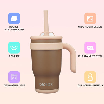 14 oz Insulated Water Bottle with Handle & Straw, Stainless Steel | Double Wall Vacuum, Leak Proof, Sweatproof, Wide Mouth, BPA Free, Dishwasher Safe, Keeps Cold/Hot, Travel, Cream