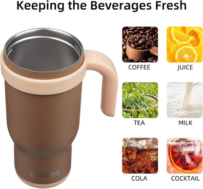 14 oz Insulated Water Bottle with Handle & Straw, Stainless Steel | Double Wall Vacuum, Leak Proof, Sweatproof, Wide Mouth, BPA Free, Dishwasher Safe, Keeps Cold/Hot, Travel, Cream