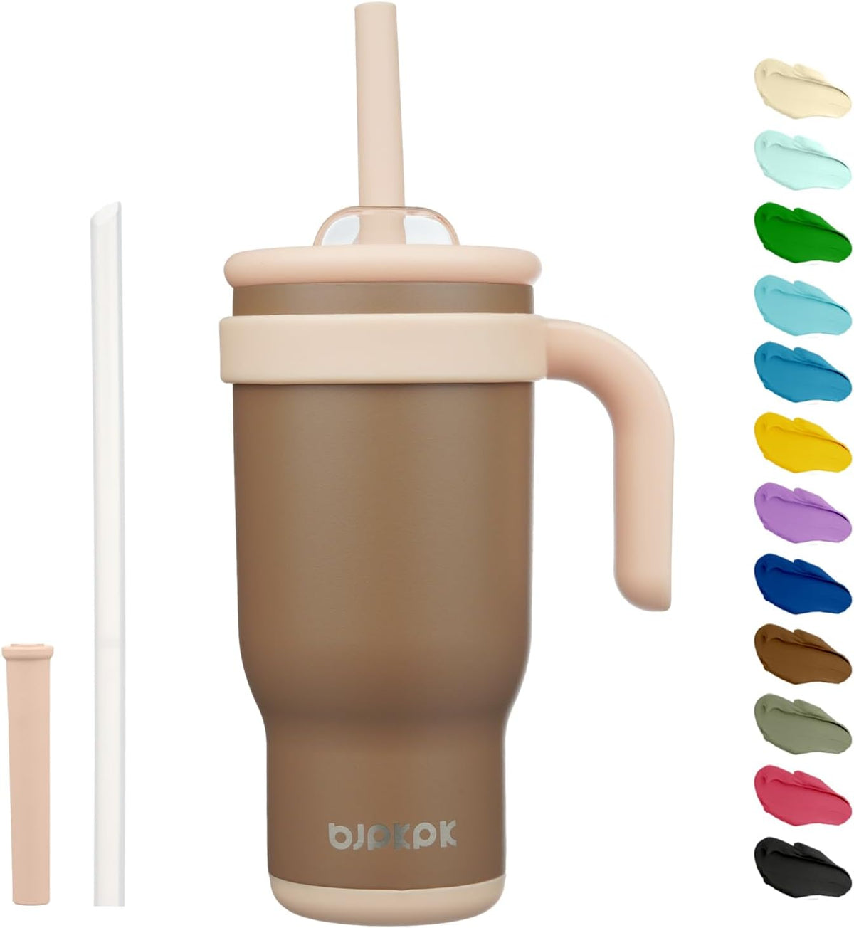 14 oz Insulated Water Bottle with Handle & Straw, Stainless Steel | Double Wall Vacuum, Leak Proof, Sweatproof, Wide Mouth, BPA Free, Dishwasher Safe, Keeps Cold/Hot, Travel, Cream