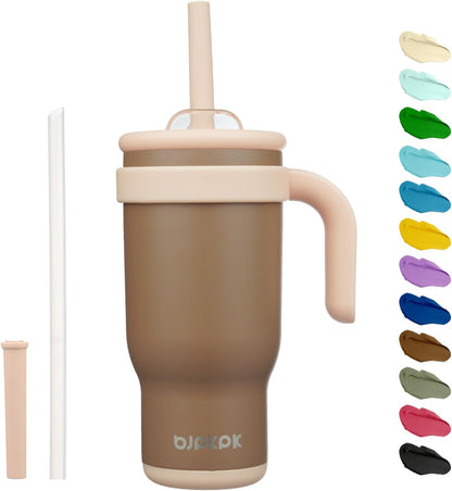 14 oz Insulated Water Bottle with Handle & Straw, Stainless Steel | Double Wall Vacuum, Leak Proof, Sweatproof, Wide Mouth, BPA Free, Dishwasher Safe, Keeps Cold/Hot, Travel, Cream