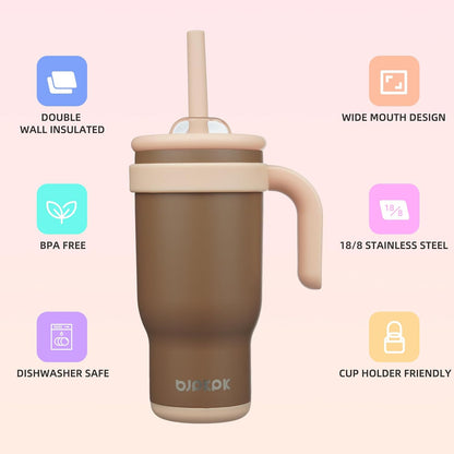 14 oz Insulated Water Bottle with Handle & Straw, Stainless Steel | Double Wall Vacuum, Leak Proof, Sweatproof, Wide Mouth, BPA Free, Dishwasher Safe, Keeps Cold/Hot, Travel, Cream