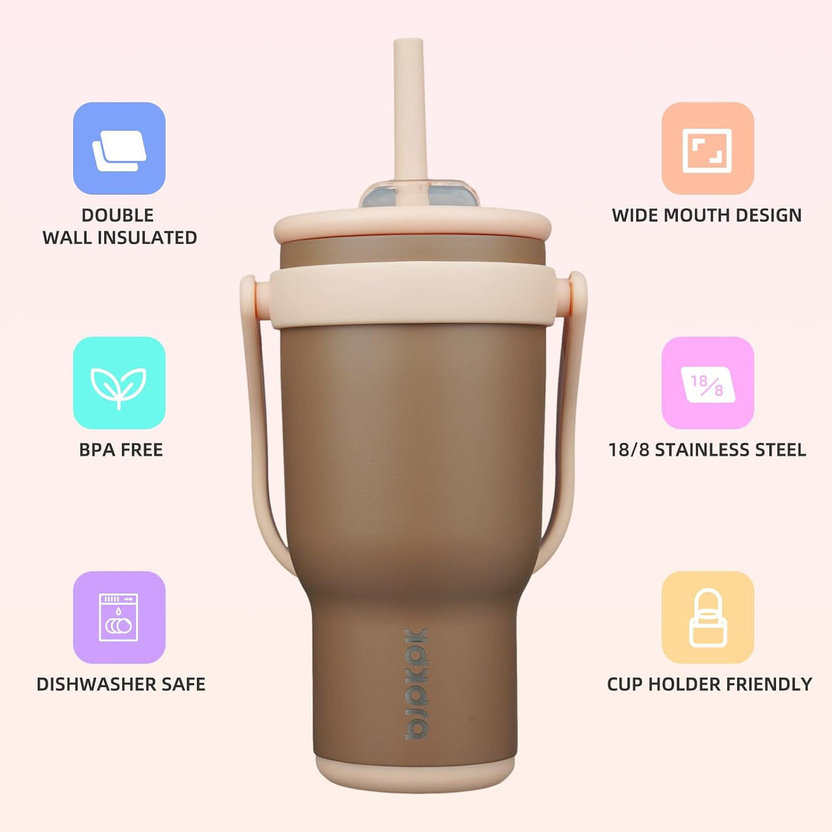 14 oz Insulated Water Bottle with Handle & Straw, Stainless Steel | Double Wall Vacuum, Leak Proof, Sweatproof, Wide Mouth, BPA Free, Dishwasher Safe, Keeps Cold/Hot, Travel, Cream