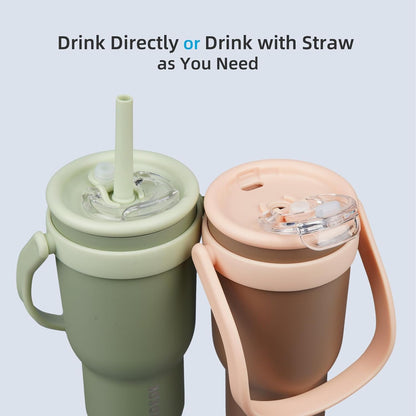 14 oz Insulated Water Bottle with Handle & Straw, Stainless Steel | Double Wall Vacuum, Leak Proof, Sweatproof, Wide Mouth, BPA Free, Dishwasher Safe, Keeps Cold/Hot, Travel, Cream
