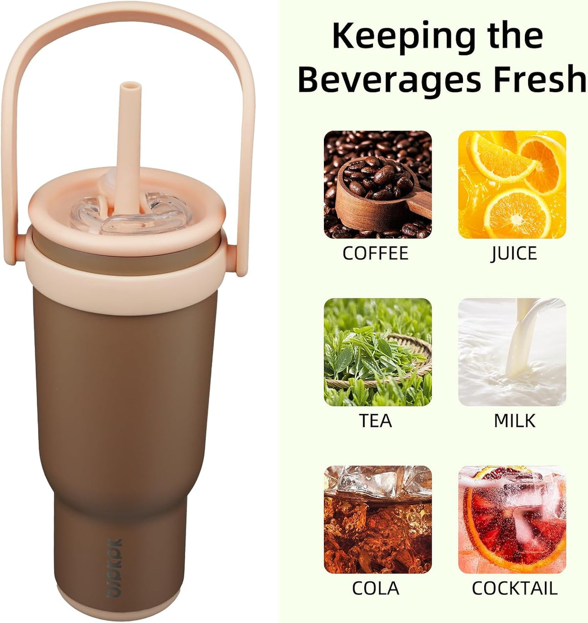 14 oz Insulated Water Bottle with Handle & Straw, Stainless Steel | Double Wall Vacuum, Leak Proof, Sweatproof, Wide Mouth, BPA Free, Dishwasher Safe, Keeps Cold/Hot, Travel, Cream