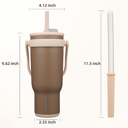 14 oz Insulated Water Bottle with Handle & Straw, Stainless Steel | Double Wall Vacuum, Leak Proof, Sweatproof, Wide Mouth, BPA Free, Dishwasher Safe, Keeps Cold/Hot, Travel, Cream