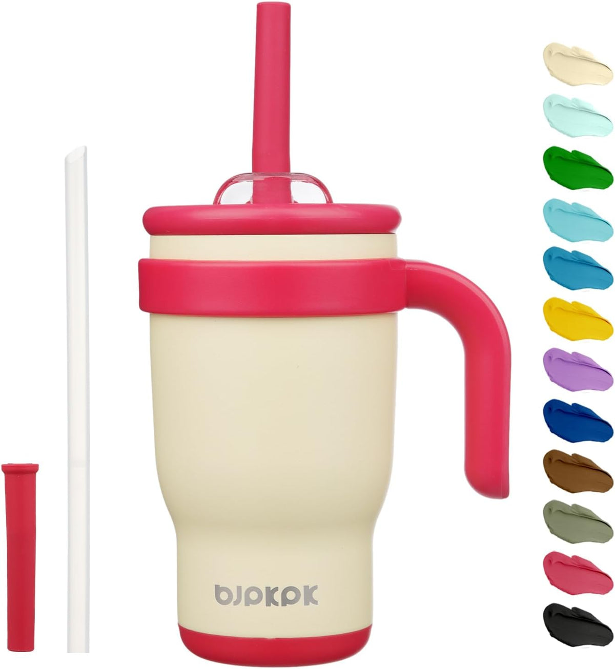 14 oz Insulated Water Bottle with Handle & Straw, Stainless Steel | Double Wall Vacuum, Leak Proof, Sweatproof, Wide Mouth, BPA Free, Dishwasher Safe, Keeps Cold/Hot, Travel, Cream