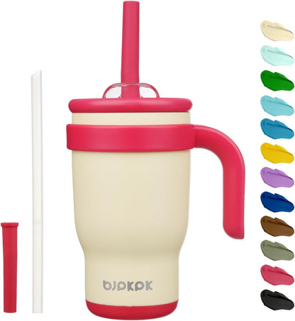 14 oz Insulated Water Bottle with Handle & Straw, Stainless Steel | Double Wall Vacuum, Leak Proof, Sweatproof, Wide Mouth, BPA Free, Dishwasher Safe, Keeps Cold/Hot, Travel, Cream