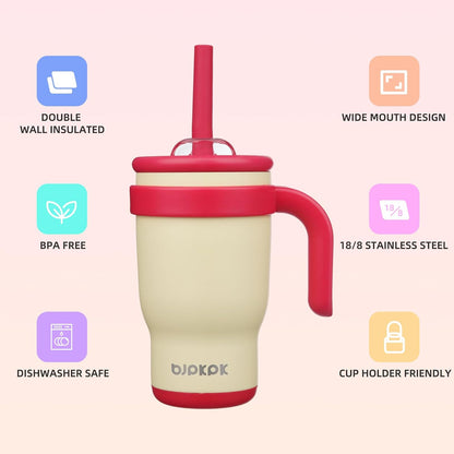 14 oz Insulated Water Bottle with Handle & Straw, Stainless Steel | Double Wall Vacuum, Leak Proof, Sweatproof, Wide Mouth, BPA Free, Dishwasher Safe, Keeps Cold/Hot, Travel, Cream