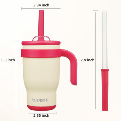 14 oz Insulated Water Bottle with Handle & Straw, Stainless Steel | Double Wall Vacuum, Leak Proof, Sweatproof, Wide Mouth, BPA Free, Dishwasher Safe, Keeps Cold/Hot, Travel, Cream