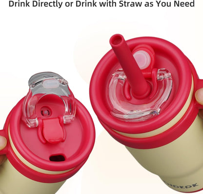 14 oz Insulated Water Bottle with Handle & Straw, Stainless Steel | Double Wall Vacuum, Leak Proof, Sweatproof, Wide Mouth, BPA Free, Dishwasher Safe, Keeps Cold/Hot, Travel, Cream