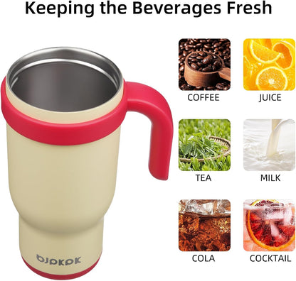 14 oz Insulated Water Bottle with Handle & Straw, Stainless Steel | Double Wall Vacuum, Leak Proof, Sweatproof, Wide Mouth, BPA Free, Dishwasher Safe, Keeps Cold/Hot, Travel, Cream