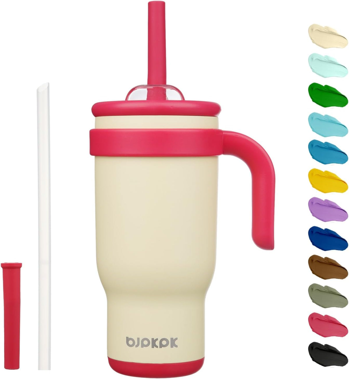 14 oz Insulated Water Bottle with Handle & Straw, Stainless Steel | Double Wall Vacuum, Leak Proof, Sweatproof, Wide Mouth, BPA Free, Dishwasher Safe, Keeps Cold/Hot, Travel, Cream