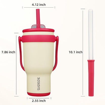 14 oz Insulated Water Bottle with Handle & Straw, Stainless Steel | Double Wall Vacuum, Leak Proof, Sweatproof, Wide Mouth, BPA Free, Dishwasher Safe, Keeps Cold/Hot, Travel, Cream