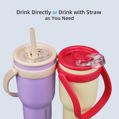 14 oz Insulated Water Bottle with Handle & Straw, Stainless Steel | Double Wall Vacuum, Leak Proof, Sweatproof, Wide Mouth, BPA Free, Dishwasher Safe, Keeps Cold/Hot, Travel, Cream