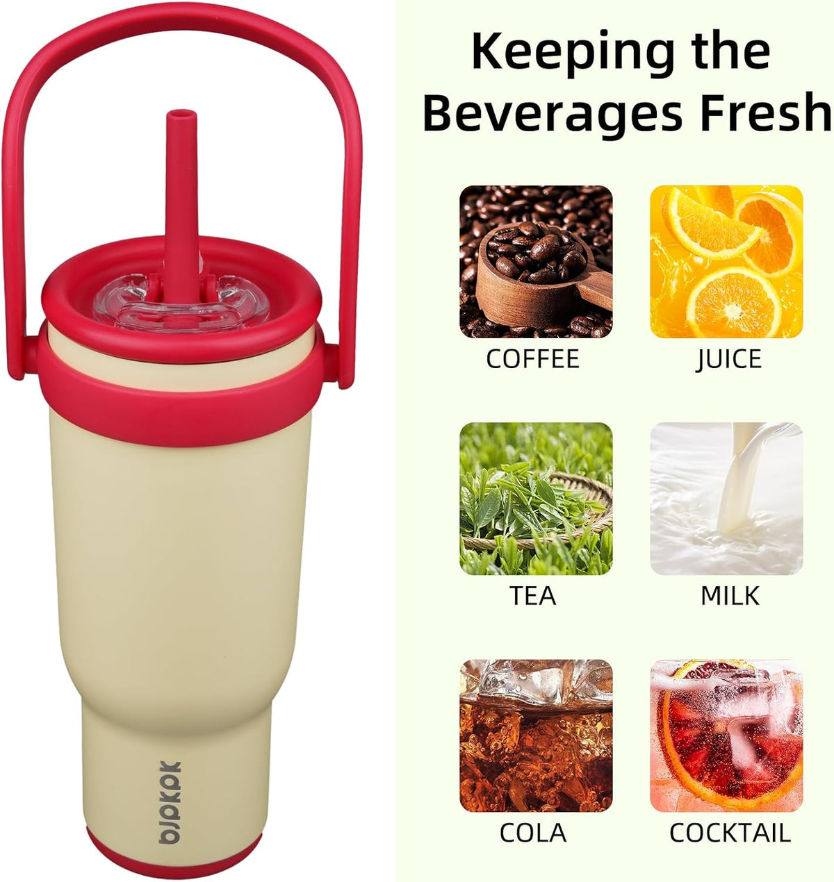 14 oz Insulated Water Bottle with Handle & Straw, Stainless Steel | Double Wall Vacuum, Leak Proof, Sweatproof, Wide Mouth, BPA Free, Dishwasher Safe, Keeps Cold/Hot, Travel, Cream