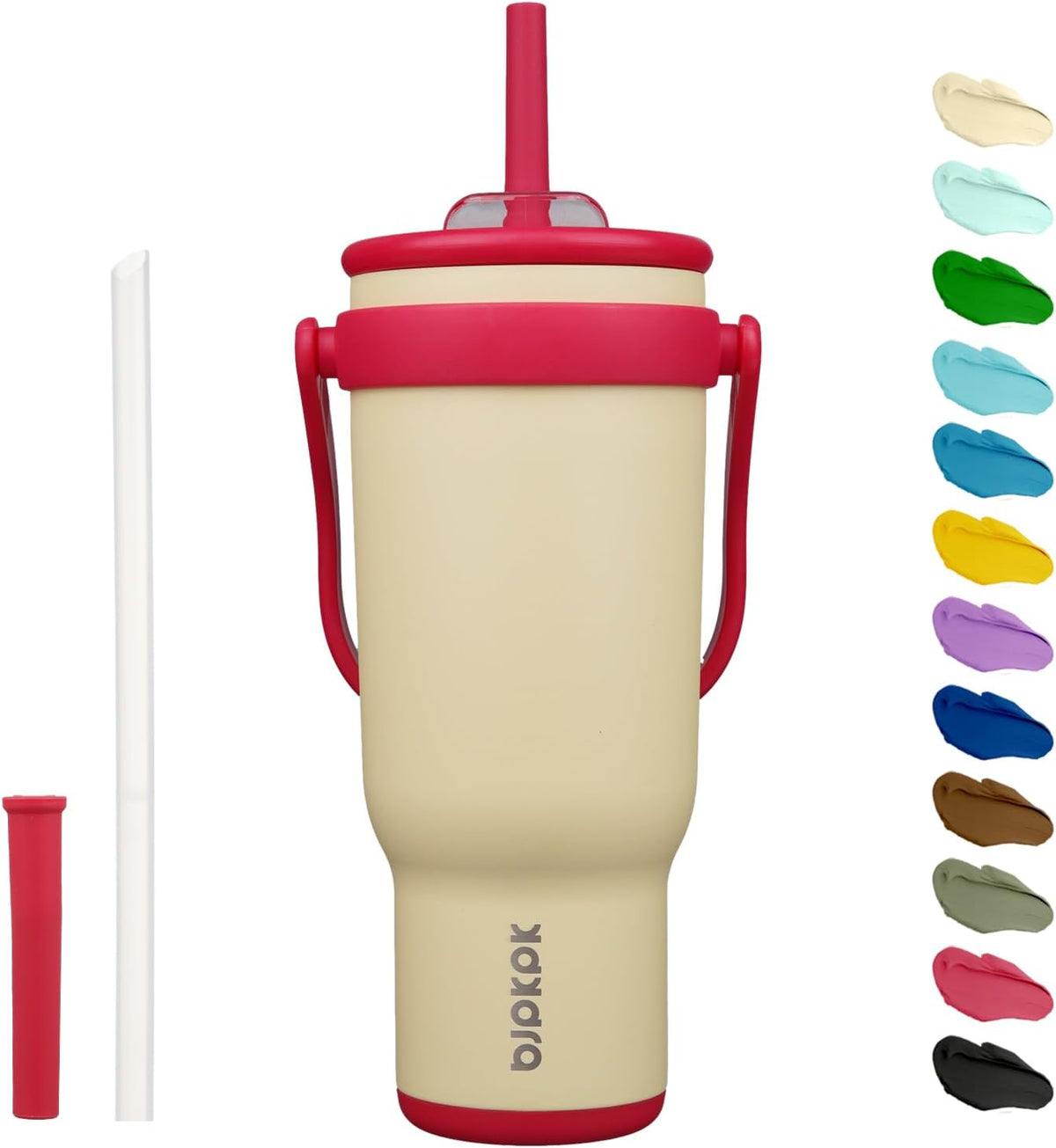 14 oz Insulated Water Bottle with Handle & Straw, Stainless Steel | Double Wall Vacuum, Leak Proof, Sweatproof, Wide Mouth, BPA Free, Dishwasher Safe, Keeps Cold/Hot, Travel, Cream