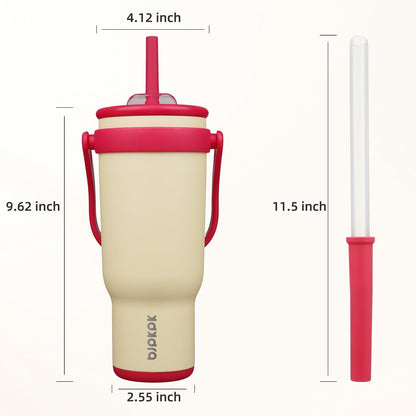 14 oz Insulated Water Bottle with Handle & Straw, Stainless Steel | Double Wall Vacuum, Leak Proof, Sweatproof, Wide Mouth, BPA Free, Dishwasher Safe, Keeps Cold/Hot, Travel, Cream
